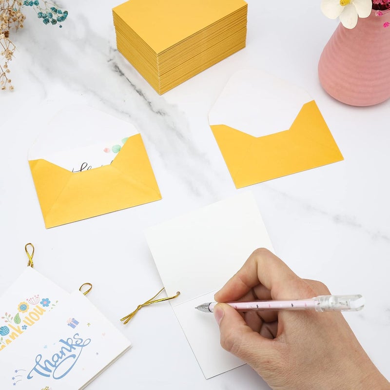 Keketer 100 Pack 4 x 2.75'' Mini Envelopes Metallic Gold 120GSM Gift Card Envelopes Bulk Small Paper Gift Card Sleeves Greeting Card Business Card Tiny Envelope Pockets for Card & Invitation - Image 2